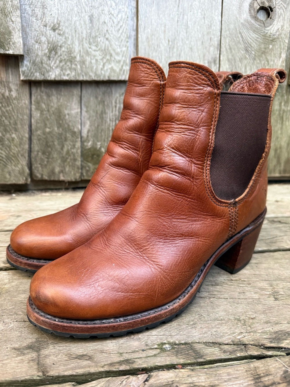 Frye Sabrina Cognac Ankle Boot